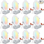 TORCHSTAR 12-Pack 6 Inch 5CCT LED Recessed Lighting, CRI 90, 2700K3000K3500K4000K5000K Selectable, Dimmable 1000lm Brightness Slim LED Downlight, ETL Listed