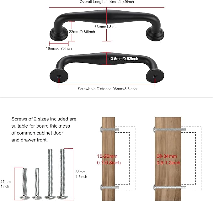 SAILING 10 Pack Cabinet Handles-3.8"/96mm Screw Spacing Matte Black Furniture Hardware Handles for Kitchen Cabinets Bedroom Dresser Wardrobe Cabinet Pulls