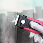 Gomake Razor Blade Scraper Tool with Blade Storage Container, Glass Cooktop Stove Scraper with 10PCS Stainless Steel Blades for Glass Clean,Paint,Old Label,Decal Sticker,Adhesive Remover-Pink