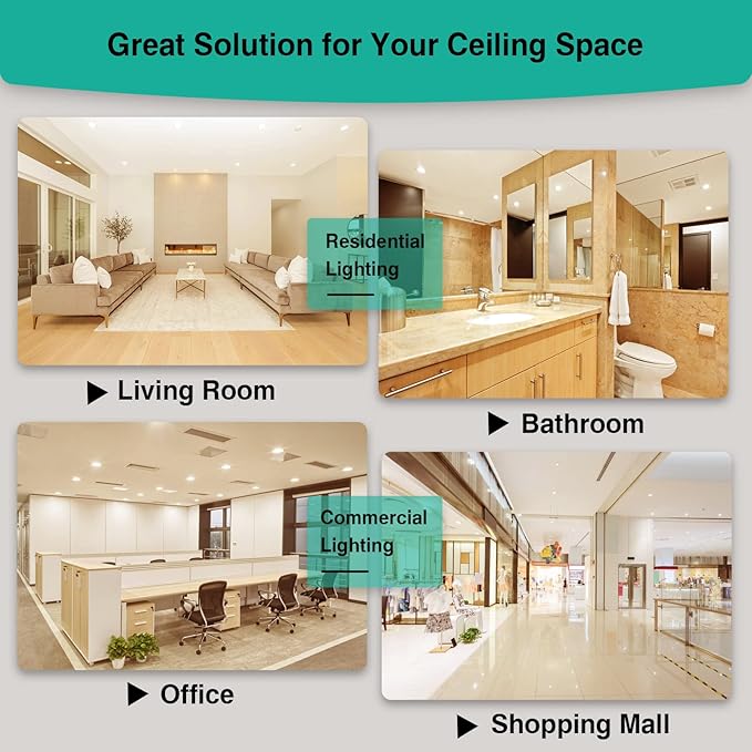 HiBay 12 Pack Canless LED Recessed Ceiling Lights 4 Inch, 1200LM 12W=150W, 3000K Warm White Wafer Downlights, Dimmable Ultra-Thin Recessed Can Lighting Fixtures - ETL and Energy Star Certified