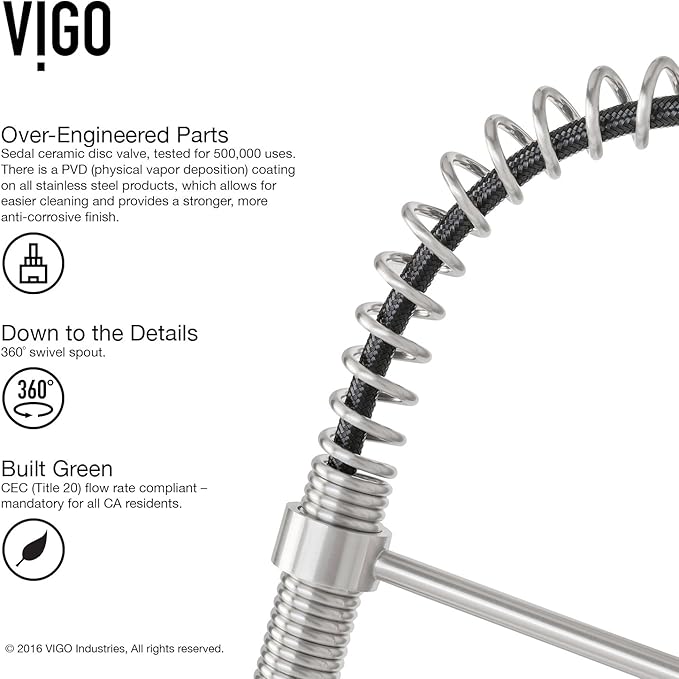 VIGO Brant 19'' H Single Handle Pull-Down Sprayer Kitchen Faucet in Stainless Steel-VG02003ST