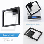 LANC Hand Towel Rings for Bathroom Wall Mount Matte Black Square Hand Towel Holder Command Towel Hanger for Bathroom Lavatory Towel Holder Stainless Steel Modern Towel Rack Hanger 2 Pack, A8896MB-P2