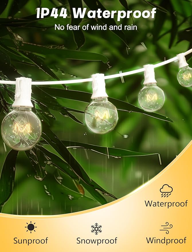 SUNSGNE G40 Replacement Light Bulbs, 5 Watt Clear Bulbs 1.5 Inch Globe Light Bulbs for Indoor Outdoor String Lights Replacement, Fits E12/C7 Screw Base Socket, 50 Pack