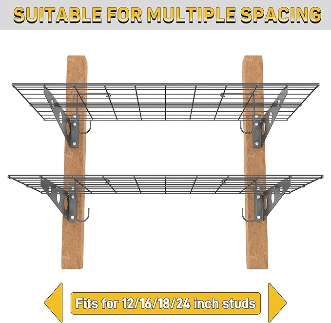 Ultrawall Garage Wall Shelves, 2 x 4 ft Wall Mounted Storage Shelves, Heavy Duty Wall Shelving with Hooks, Holds Up to 220 Lbs, 2Pack, Black