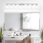 8-Light Vanity Lights, Brushed Nickel Bathroom Light Fixture with Striped Textured Milky White Glass Shade, E26 Modern Vanity Lighting Fixture for Bathroom Wall Sconce Light Over Mirror