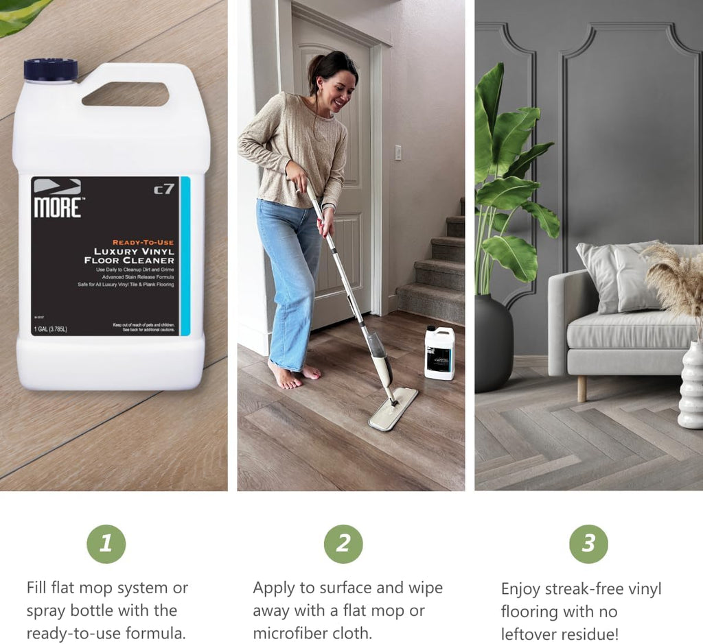 MORE Luxury Vinyl Floor Cleaner for Vinyl Plank Flooring - Ready to Use, Daily Cleaning Formula for Tile, Vinyl Surfaces [Gallon / 128oz]