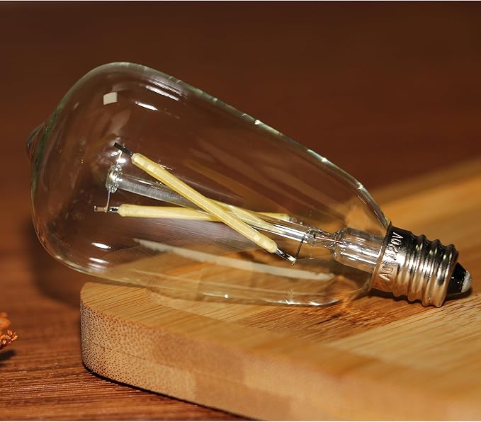 6pcs ST38 Edison Small Bulb 2W Equivalent to 15W-20W E12 Warm Base Clear Glass LED Bulbs for Chandeliers Fans Candelabras Outdoor ST38 String Lights