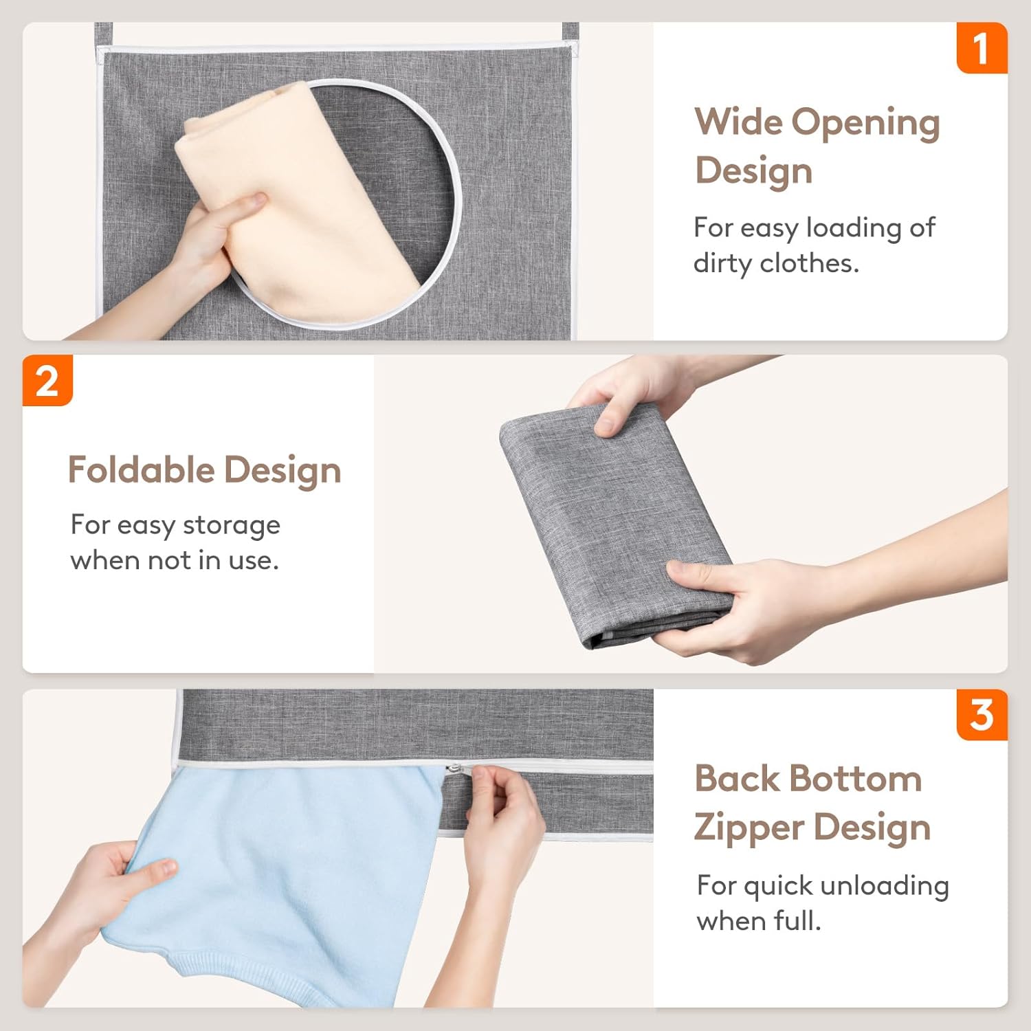 Lifewit Over Door Laundry Hamper, Large Collapsible Hanging Laundry Hamper, Hanging Laundry Basket Bag for Bathroom Bedroom Dirty Clothes Storage Organizer, Light Gray