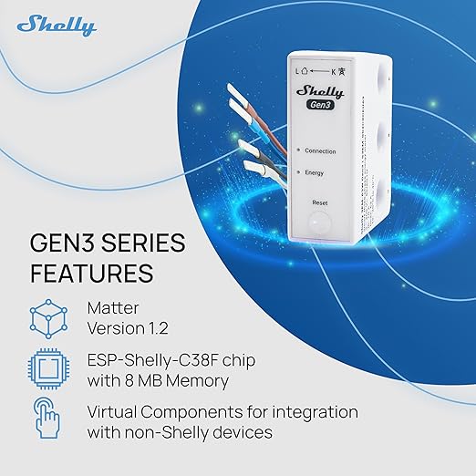 Shelly 3EM-63W Gen3 | Wi-Fi Operated Smart 3-Phase Energy Meter | Home Automation | Compatible with Alexa & Google Home | iOS Android App | No Hub Required | Data Logging | Solar Photovoltaic Ready