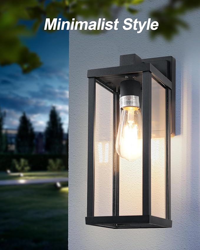 LITFIT Dusk to Dawn Outdoor Lighting, 14'' Matte Black Exterior Lighting Fixtures, Waterproof and Rustproof, Outside Wall Lantern for House, Garage, Porch & Patio, Blubs Not Included