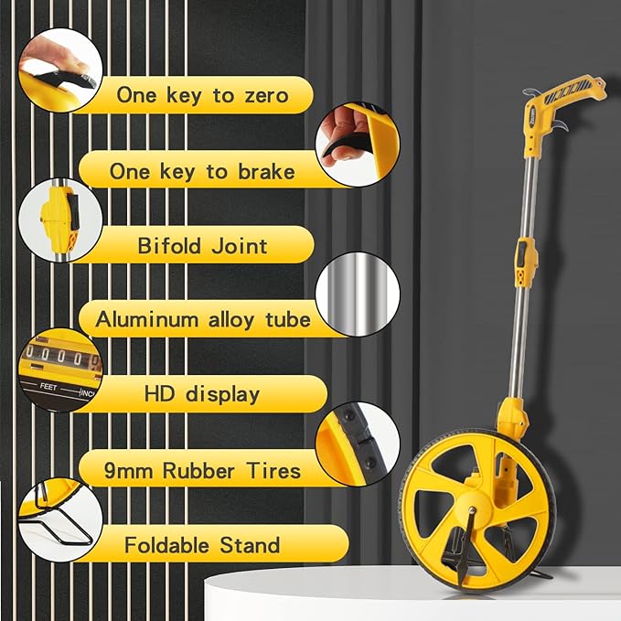 Zozen Professional Measure Wheel, with Brake & Handle Reset - Advanced Collapsible/Mechanical, Distance Measuring Wheel in Feet [Up To 10,000Ft], with Cloth Carrying Bag.