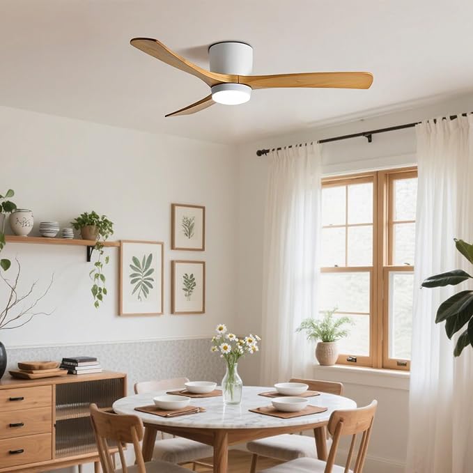 36in Quiet Ceiling Fans with Lights Remote ETL Listed White Ceiling Fan Light 6 Gear Wind Speed, Solid Wood Blades Modern Indoor Ceiling Fan for Bedroom Living Room Dining Room