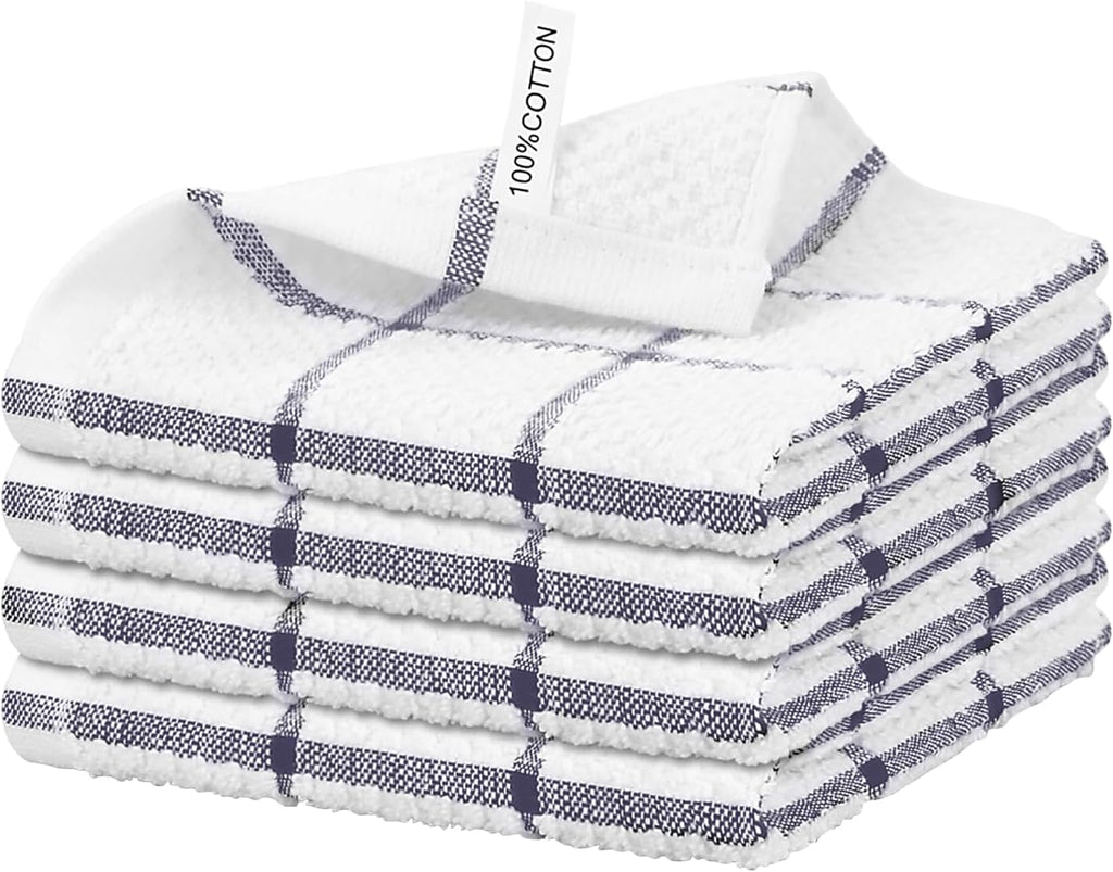 Nialnant 4PCS Cleaning Rags,100% Cotton Terry Dish Rags for Washing Dishes,Quick Drying Dish Cloths,Dish Towels for Kitchen,Purple Plaid-12x12in