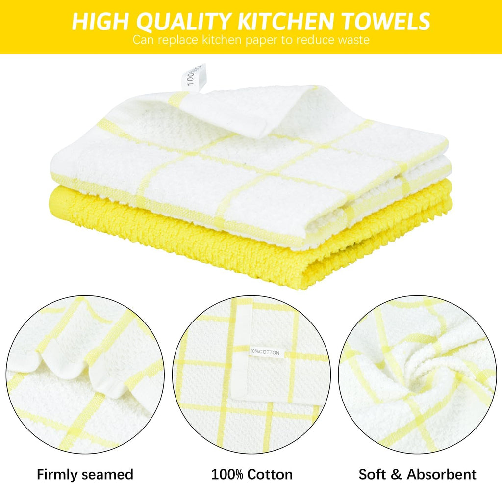 Nialnant 8 Pack Dish Cloths for Washing Dishes, 100% Cotton Reusable Cleaning Rag, Quick Drying Dish Towels for Kitchen,12x12 Inches,Yellow