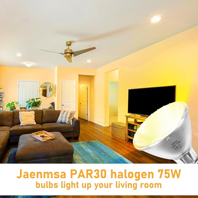 Par30 Halogen 75 Watt Flood Light Bulbs 120V,Par30 Long Neck Halogen Bulbs 12 Pack,E26 Base Dimmable 2700K Soft White Halogen Light Bulb for 5-6in Recessed/Ceiling Cans/Accent/Tracking Lights