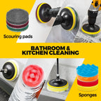 Holikme 22Pack Drill Brush Attachments Set, Scrub Pads & Sponge, Buffing Pads, Power Scrubber Brush, Car Polishing Pad Kit,Wax Applicator Pad,Car Cleaning Kit，Cleaning Supplies，Masonry Brushes,Black