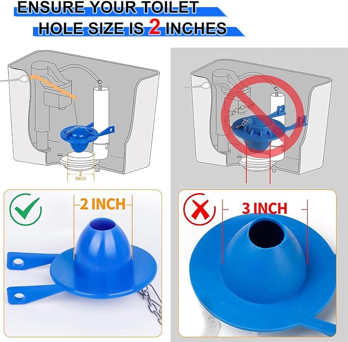 Toilet Flapper Replacement Kit 2 Inch Universal Toilet Tank Flusher Parts Inside Stopper Valve Flappe High Performance Rubber Seal Flapper Compatible for American Standard with Chain