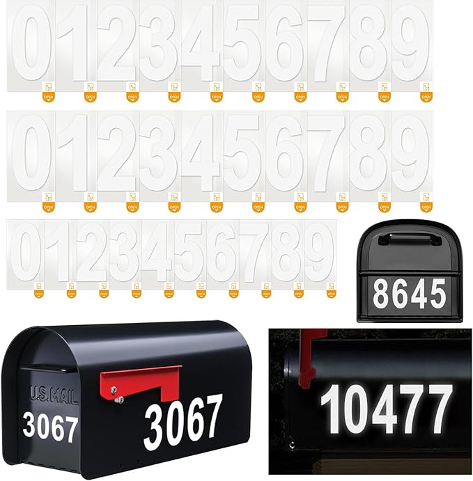 Mailbox Numbers Sticker - Reflective, Self Adhesive Numbers for Outside, Durable & Easy to Apply (White, 4" x 2, 3" x 1)