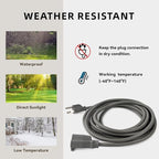 8ft Outdoor Extension Cord for Christmas Decorations- 16/3 Heavy Duty SJTW Waterproof Gray Electrical Cable with 3 Prong Grounded Plug for Safety, Great for Lawn and Major Appliances