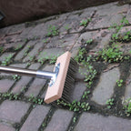 Stainless Steel Wire Scrub Brush with 63" Long Handle, 2PCS 12" Brush Heads, Heavy Duty Large Wire Brush, Stiff Metal Bristle Floor Scrubber, Patio Floor Cleaning, Wire Broom for Concrete, Deck, Moss