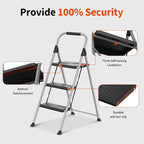 3 Step Ladder, Folding Step Stool with Anti-Slip Wide Pedal, Soft Handle, Anti-Slip Feet, Sturdiest Steel Construction, 900lbs Capacity Steel Ladder for Home and Office, Grey