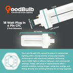 GoodBulb 18 Watt CFL Light Bulbs 4 Pin GX24Q-2 Base 4100K Cool White 18W High Output 1200 Lumens Triple Tube Compact Fluorescent Light Bulbs Plug-in 10 Pack