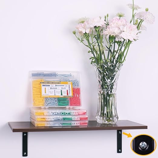 208PCS Drywall Anchors and Screws Assortment Kit, Wall Anchors and Screws Kit, 4 Sizes Plastic Anchors and Matched Phillips Pan Head Screws