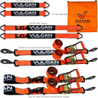 VULCAN Ultimate Axle Tie Down Kit - Heavy Duty ProSeries Webbing - Includes (2) 22 Inch and (2) 36 Inch Axle Straps, (2) 96 Inch Snap Hook Ratchet Strap, and (2) 112 Inch Loop Tie Down Combinations