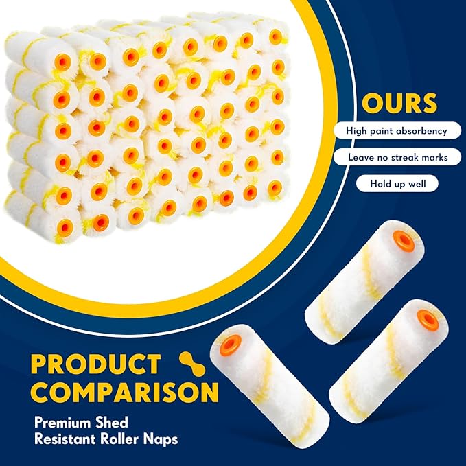 Leumoi 400 Pieces 4 Inch Mini Paint Roller Cover Bulk Small Microfiber 1/2" Nap for Paint Roller for House Painting Brush Supplies, DIY Craft Home Wall Repair Tool Kit Set