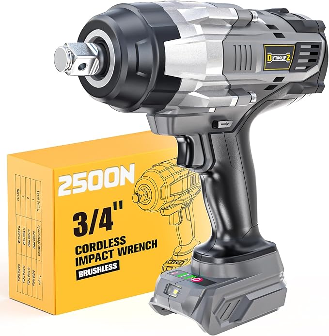 3/4" Cordless Impact Wrench Compatible with Dewalt 20V Battery: 1850FT-LBS(2500N.m) High Torque Impact Driver, Auto-Stop Reverse, 4-Speed Heavy Duty Impact for Car/Truck/Mower(Bare Tool)