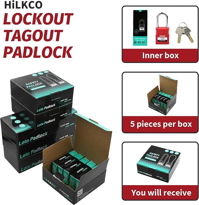 Lockout Tagout Locks - 5 Pack Green Loto Locks, Keyed Alike Padlock OSHA Compliant Lock Out Tag Out Lock, Safety Padlocks for Electrical Lockout Tag Out Kits