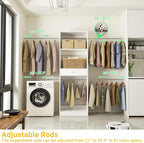 Unikito 8FT Closet System, 96 Inch Walk in Closets Organizer Kit with 4 Extendable Hanging Rods and Drawer, Adjustable Wood Garment Rack, Sturdy Closet Insert, Easy Assembly, Max Load 1000 LBS, White