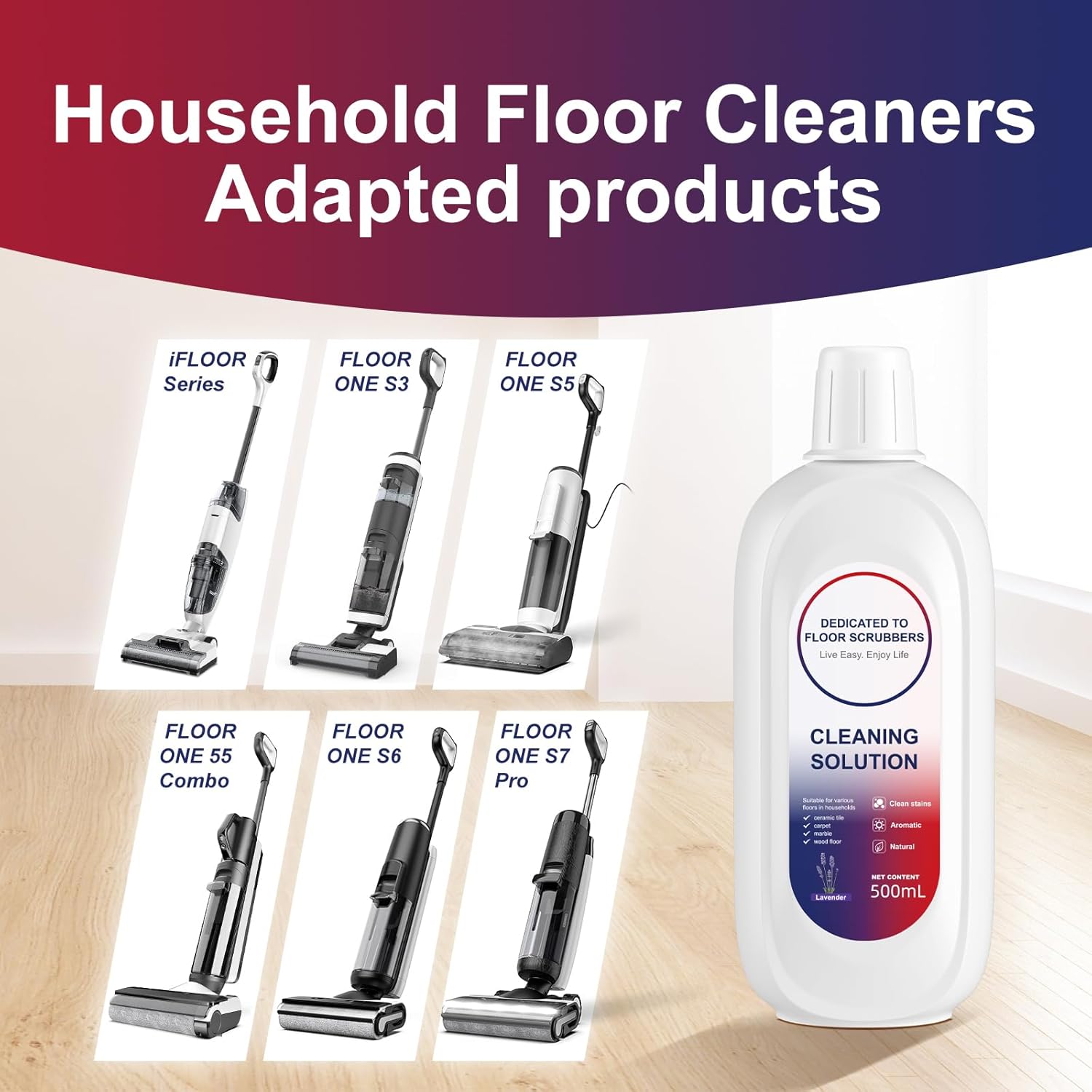 Compatible with Tineco Cleaning Solution Lavender Scent Floor Cleaning Solution, Suitable for All Robot Vacuum Cleaners and Wireless Wet Dry Dual-Use Vacuum Cleaners (2 Bottle, Lavender)
