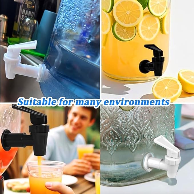 Replacement Cooler Faucet Water Bottle Jug, BPA-Free Plastic Spigot Spout Water Beverage Lever Pour Dispenser Valve, Crock Tap (2 White, 2 Black)