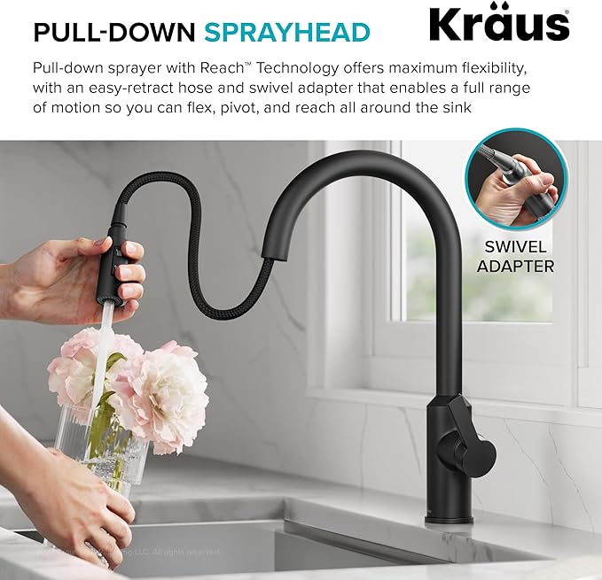 KRAUS Oletto Touchless Sensor Pull-Down Single Handle Kitchen Faucet in Matte Black, KSF-2830MB