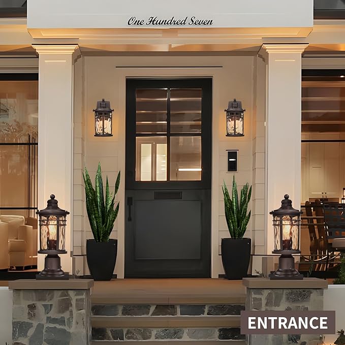 Darkaway Outdoor Post Light,Lamp Post Light Fixture, Waterproof Aluminum Housing with Amber Ripple Glass for Garden Patio Pathway Entry