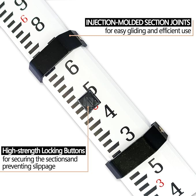 Survey Rod 14-Foot Aluminum Grade Rod - 10ths,Grade Rod,Grade Stick for Laser Level,Survey Rod，Grade Rods,Survey Pole,With Bubble Level, 4-Stage Telescopic,Double-Sided Scale Telescopic Leveling Rod