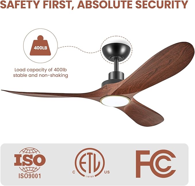 52" Ceiling Fans with Lights, Low Profile Modern Ceiling Fan with Remote Control, DC Motor, Reversible, 3CCT, Dimmable, Noiseless, Indoor Outdoor Ceiling Fans for Bedroom, Living Room, Dining Room