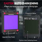 ARCCAPTAIN 3.94"X3.66" Welding Helmet Auto Darkening, 1/1/1/1 Top Optical Clarity Large Viewing Screen Solar Power Welding Hood with 4 Arc Sensor, Wide Shade 4-5/5-9/9-13 for TIG MIG ARC Welding CUT