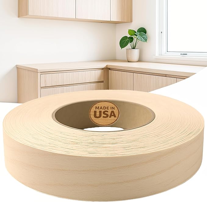 Edge Supply Birch 5/8 in x 50 ft Roll – Pre-Glued Iron On Wood Veneer Tape – Wood Veneer Edge Banding Tape with Hot Melt Adhesive, Smooth Sanded Finish Ideal for Furniture & DIY, Made in USA