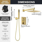 Lava Odoro Modern 2-Setting Square Shower System with Rain Shower Head and Handheld Spray Gold, Rainfall Shower Faucet Set Gold, Shower Valve and Trim Kit, Brushed Gold, SF103-SG