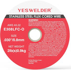 YESWELDER Stainless Steel Flux Cored MIG Wire, E308LFC-O .030-Diameter, 2-Pound, Strong ABS Plastic Spool Welding Wire