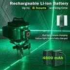 Laser Level, 4 x 360° Self Leveling Green Laser Level with Tripod, 16 Lines 4D for Construction, Picture Hanging, Floor Tile, Renovation, Includes Remote Control & Premium Carry Bag