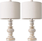 BOBOMOMO 20" Retro Table Lamps Set of 2 - Farmhouse Lamp for Living Room with Linen Shades, Rustic Bedside Nightstand Lamps, Resin Lamps for Bedroom Nursery Room Hallway - Ideal for Compact Spaces