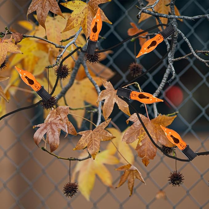 12 Pack C7 Flickering Flame Light Bulbs Orange Fall Lights Bulb - E12 Flickering Flame Bulb, Ideal as Fall Christmas Halloween Candle Light Bulbs & Replacement Bulbs for String Lights,1W, 120V