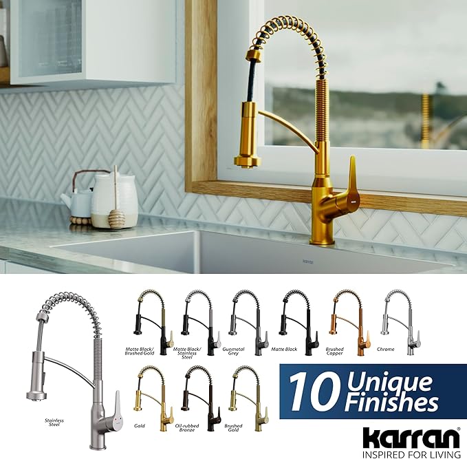Karran Scottsdale Single-Handle Pull-Down Sprayer Kitchen Faucet in Gold