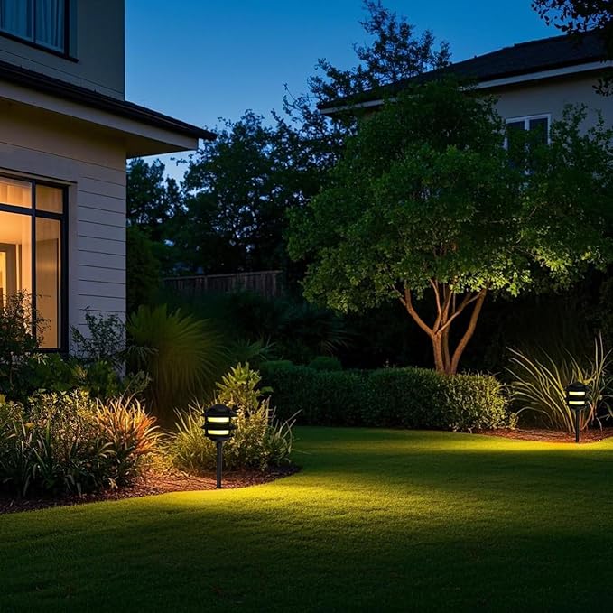 Lumina Lighting® Low Voltage Landscape Lighting Cast-Aluminum Pagoda Path and Area Light Warm White 4W G4 LED Bulb and ABS Ground Stake Included for Yard Walkway Lawn PAL0103-BKLED4 (Black,4-Pack)