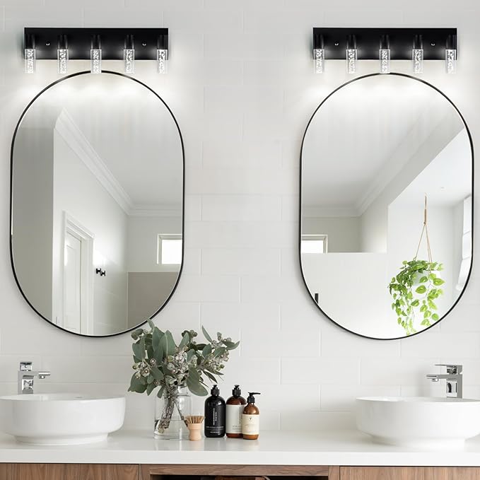 5-Light LED Vanity Light Fixture in Black - Modern Bathroom Lighting, Over Mirror Illumination | Multicolor Temperature 3000K/4000K/6000K | Stylish Bathroom Decor & Energy-Saving 25W Vanity Lighting