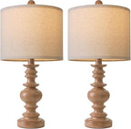 BOBOMOMO 20" Rustic Bedside Lamps Set of 2- Vintage Resin Table Lamps for Nightstands with Linen Shades, Farmhouse Lamps for Living Room, Bedroom, and Hallway (Light Brown) - Ideal for Compact Spaces