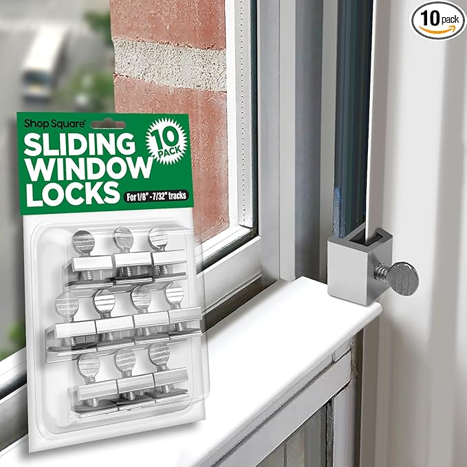 Window Locks, 10 Pack for Vertical and Horizontal Windows, Adjustable Aluminum Stoppers, Window Security, No-Drill Install, Requires 28-36mm Clearance